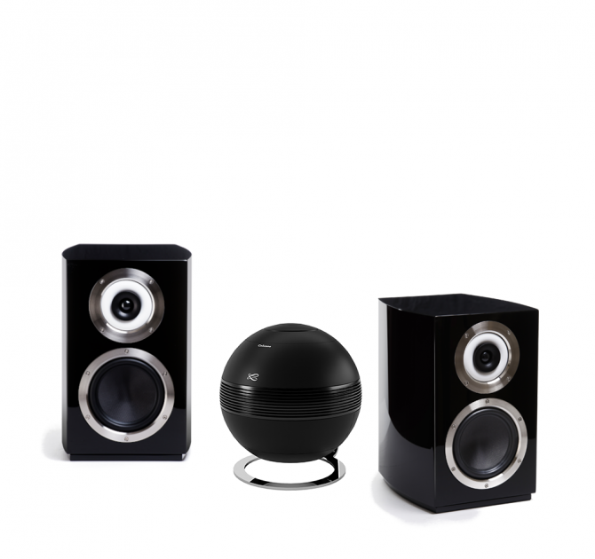 A pair of Cabasse Murano Loudspeakers with a Pearl Sub in black