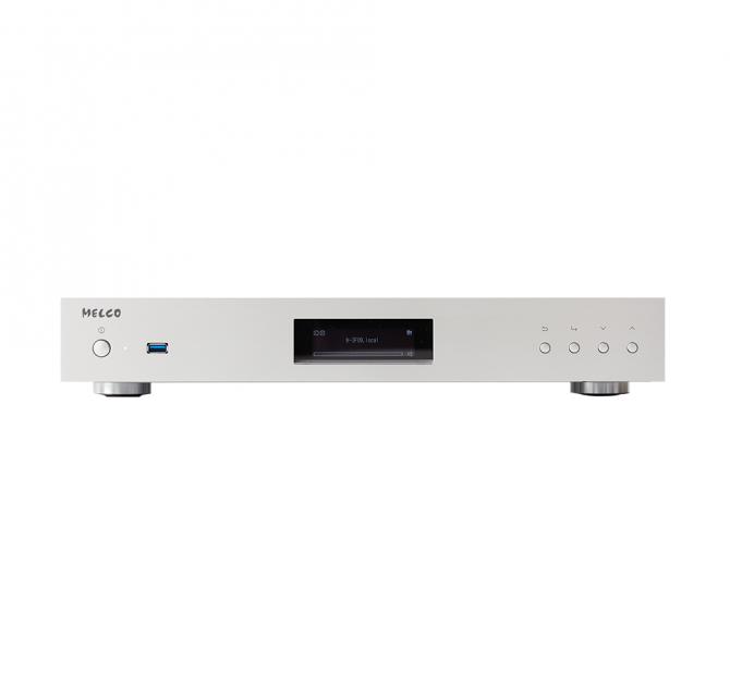 Melco N50 Music Library in silver.  Front view.