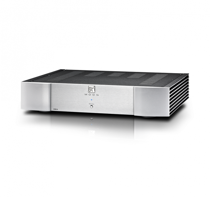 Moon 330A Stereo Balanced Power Amplifier in silver.