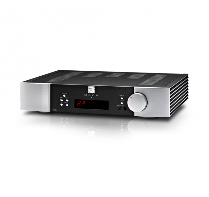 Moon 340i X Stereo Integrated Amplifier in black and silver.