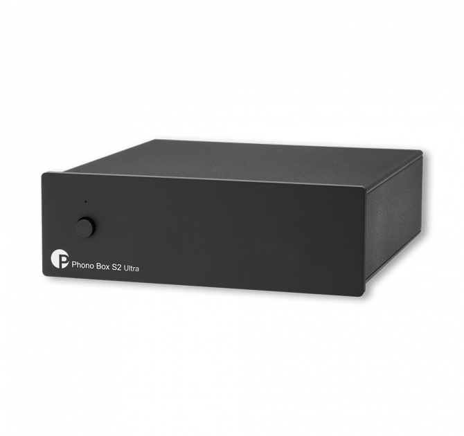 Project Phono Box S2 Ultra MM/MC Phono stage in black, top, side and front view