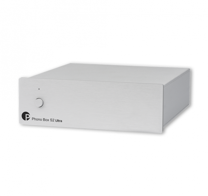 Project Phono Box S2 Ultra MM/MC Phono stage in silver, top, side and front view