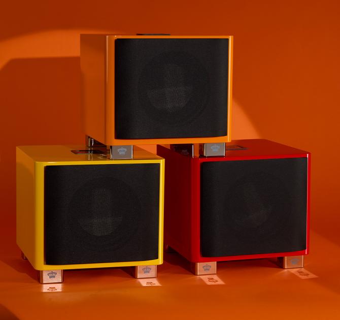 Three REL T/9x Special Edition Subwoofers - one in each colour