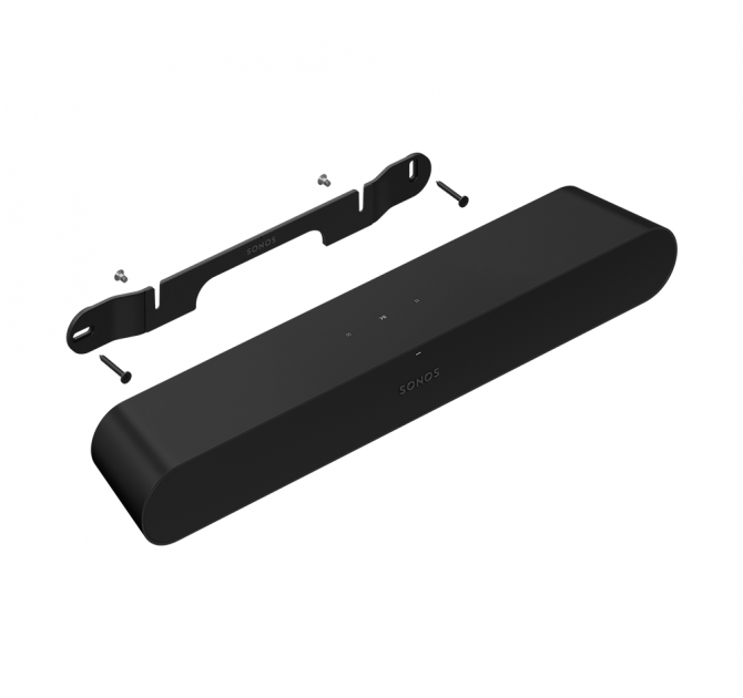 Sonos Ray Smart Soundbar in black with a black wall mount