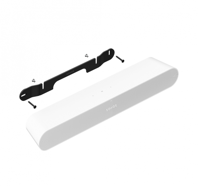 Sonos Ray Smart Soundbar in white with a black wall mount