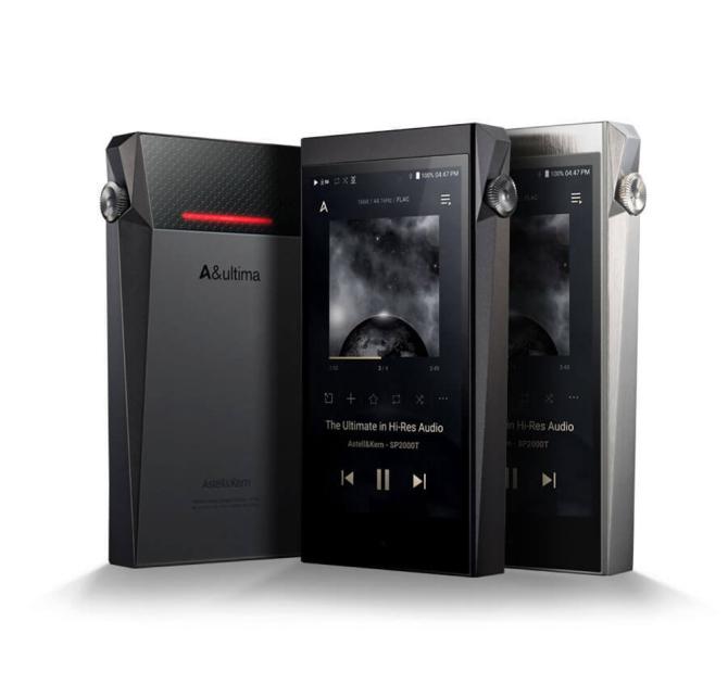 Three Astell & Kern A&Ultima SP2000T Portable Music Players standing up and viewed from different angles