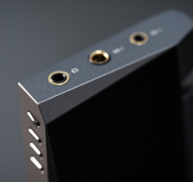 Astell & Kern A&norma SR25 Portable Music Player Mk II.  Showing the top and side connections.