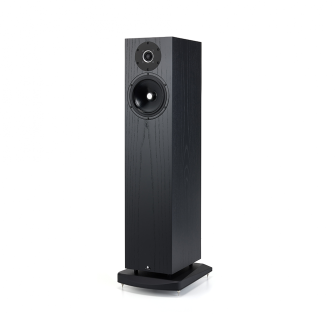 A Kudos Super 20A Loudspeaker in black ash - front angled view