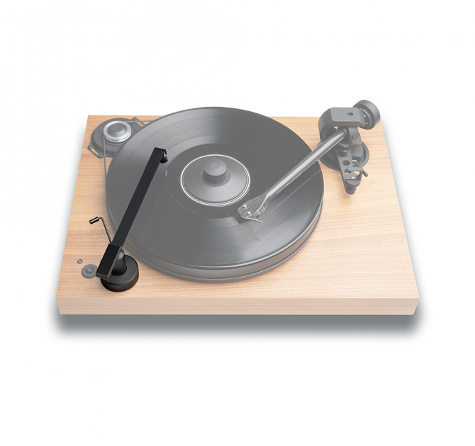 Project Sweep-IT S2 Premium real-time vinyl brush shown in action on a record player.