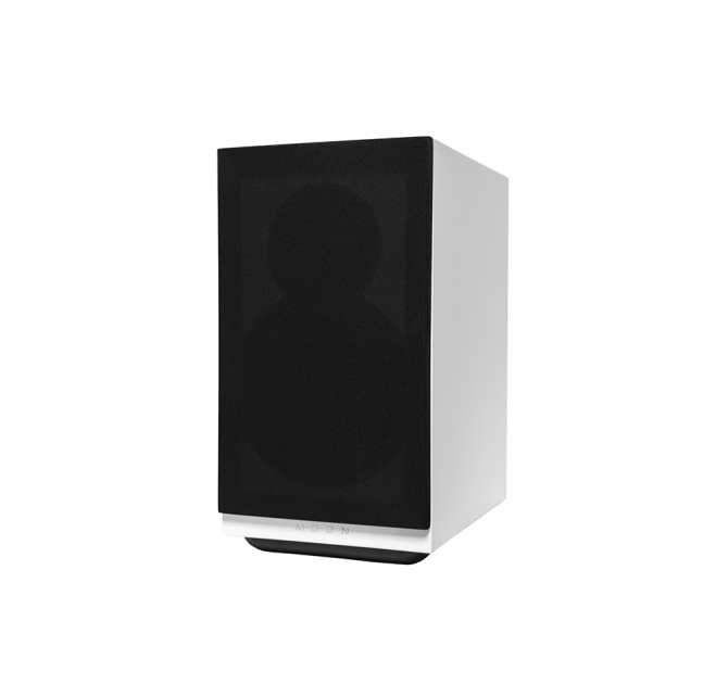 Moon Voice 22 Loudspeaker in white, front view with grille on