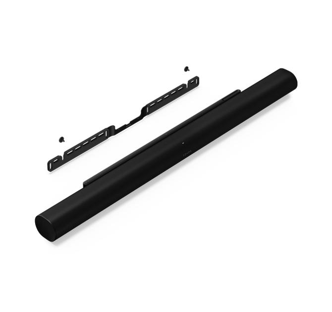 Sonos Arc Ultra beside the wall bracket.  The arc is black