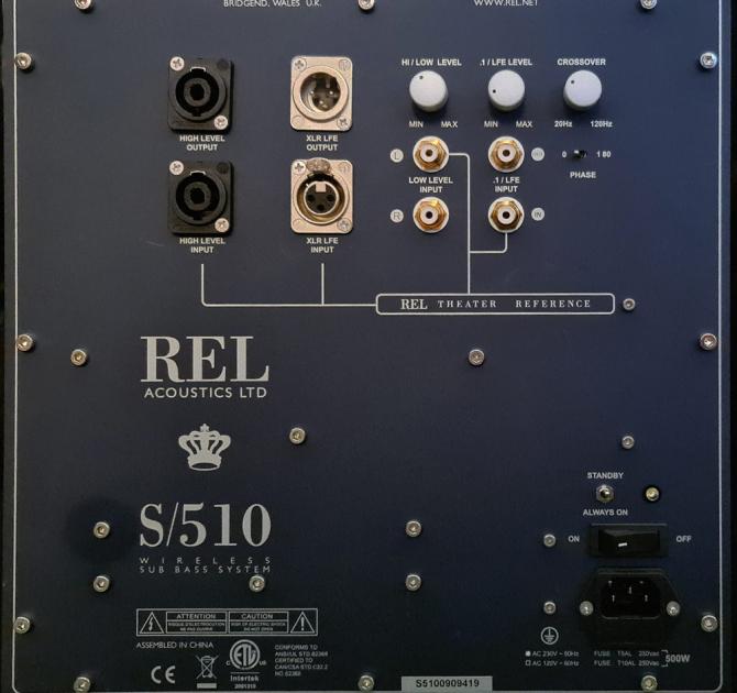 REL S/510 Subwoofer Rear panel