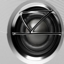 Linn 360 speaker close-up of the Linn logo