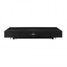 Linn Klimax Twin Amplifier in black.  Front and top view.