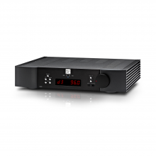Moon 340i D3PX Stereo Integrated Amplifier in black.  Front, top and side view.