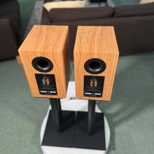 A pair of oak Linn 119 Loudspeakers in the ripcaster showroom