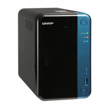 QNAP TS-253Be Two Bay Network Attached Storage (NAS) front, side and top view.