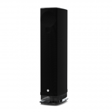 Linn Series 5 530 Exakt Active Speakers in black with a black glass base