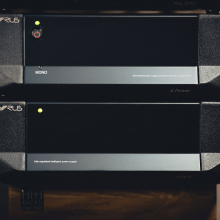 Cyrus X Power Amplifier stacked with another piece of Cyrus equipment.
