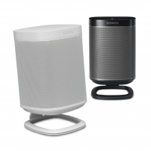 Flexson Desk Stand One/Play1 x1 in white and black, both with a Sonos One.