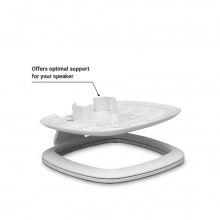 Flexson Desk Stand One/Play1 x1 in white with the words "offers optimal support for your speaker".