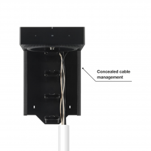 Flexson Dock x4 Amp Black x1 annotated with "concealed cable management".