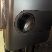 The side of the Kii Three speaker in black