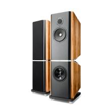 A pair of Kudos 808 speakers in liquid amber