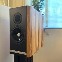 A Kudos 505 speaker in liquid amber at the ripcaster showroom