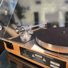 Linn Majik MM LP12 Fluted turntable in oak in the ripcaster showroom 