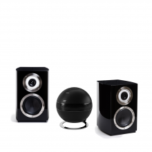 A pair of Cabasse Murano Loudspeakers with a Pearl Sub in black