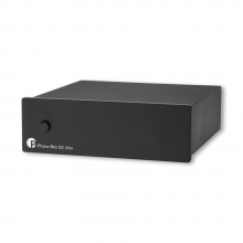 Project Phono Box S2 Ultra MM/MC Phono stage in black, top, side and front view