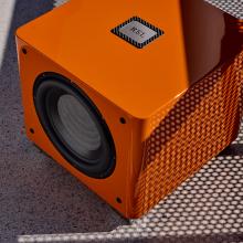 REL T/9x Special Edition Subwoofer in orange viewed from the top