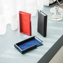Astell & Kern SE100 Leather Case in red, modern navy and black.