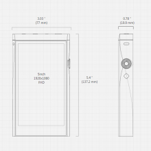 Astell & Kern A&futura SE180 front and side diagrams to show size