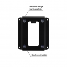 Flexson Wall Mount Sub Black with the words "Bespoke design for Sonos Sub" and "Steel construction"