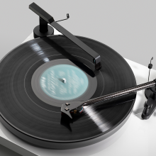 Project Sweep-IT S2 Premium real-time vinyl brush shown in action on a record player