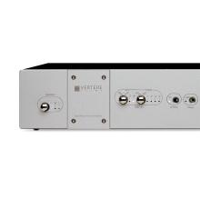 Close-up view of the silver Vertere CALON Dual Mono Phono Preamplifier