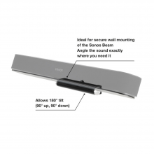 Flexson Adjustable Wall Mount Beam x1 in black with the words "Ideal for secure wall mounting of the Sonos Beam. Angle the sound exactly where you need it." and "Allows 180 degree tilt (90 degrees up, 90 degrees down).