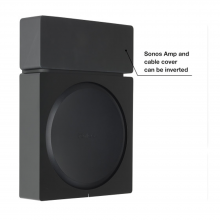 Flexson Wall Mount Amp Black x1 with Sonos Amp and the words "Sonos Amp and cable cover can be inverted".