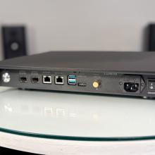 Lumin L2 Music Library & Network Switch in black, viewed from the back